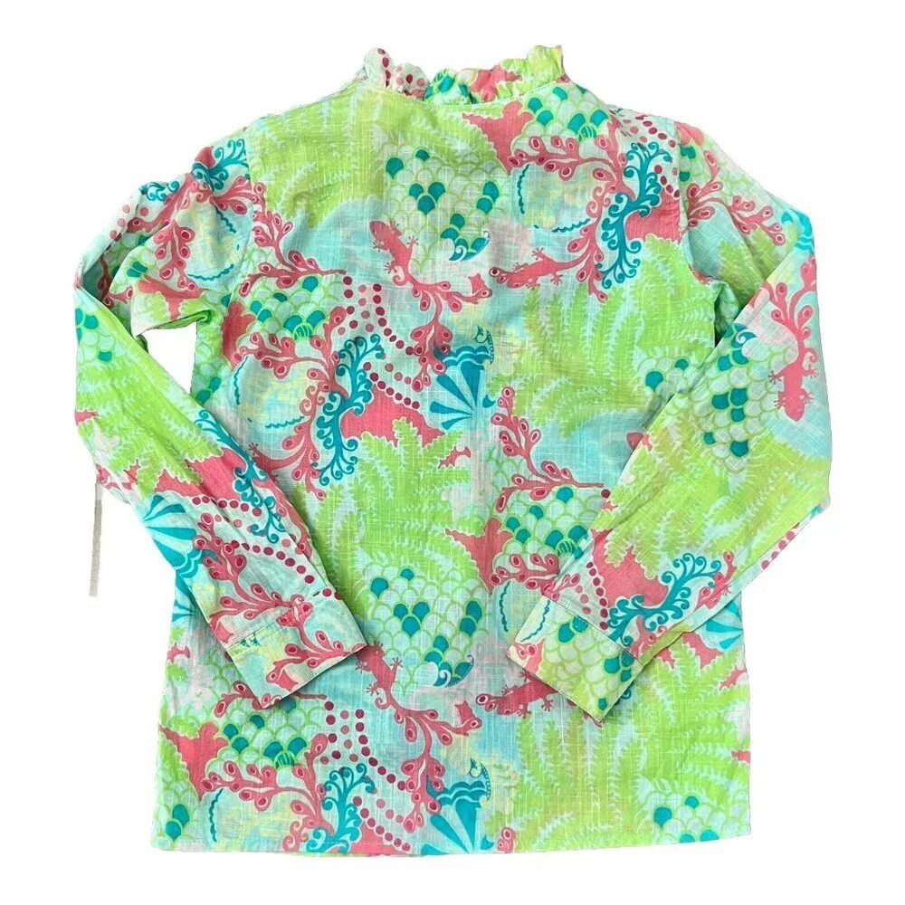 Lilly Pulitzer Girl’s Brynn Tunic Top Size 10 Surf Blue Checking In Lizard Print - Picture 3 of 11
